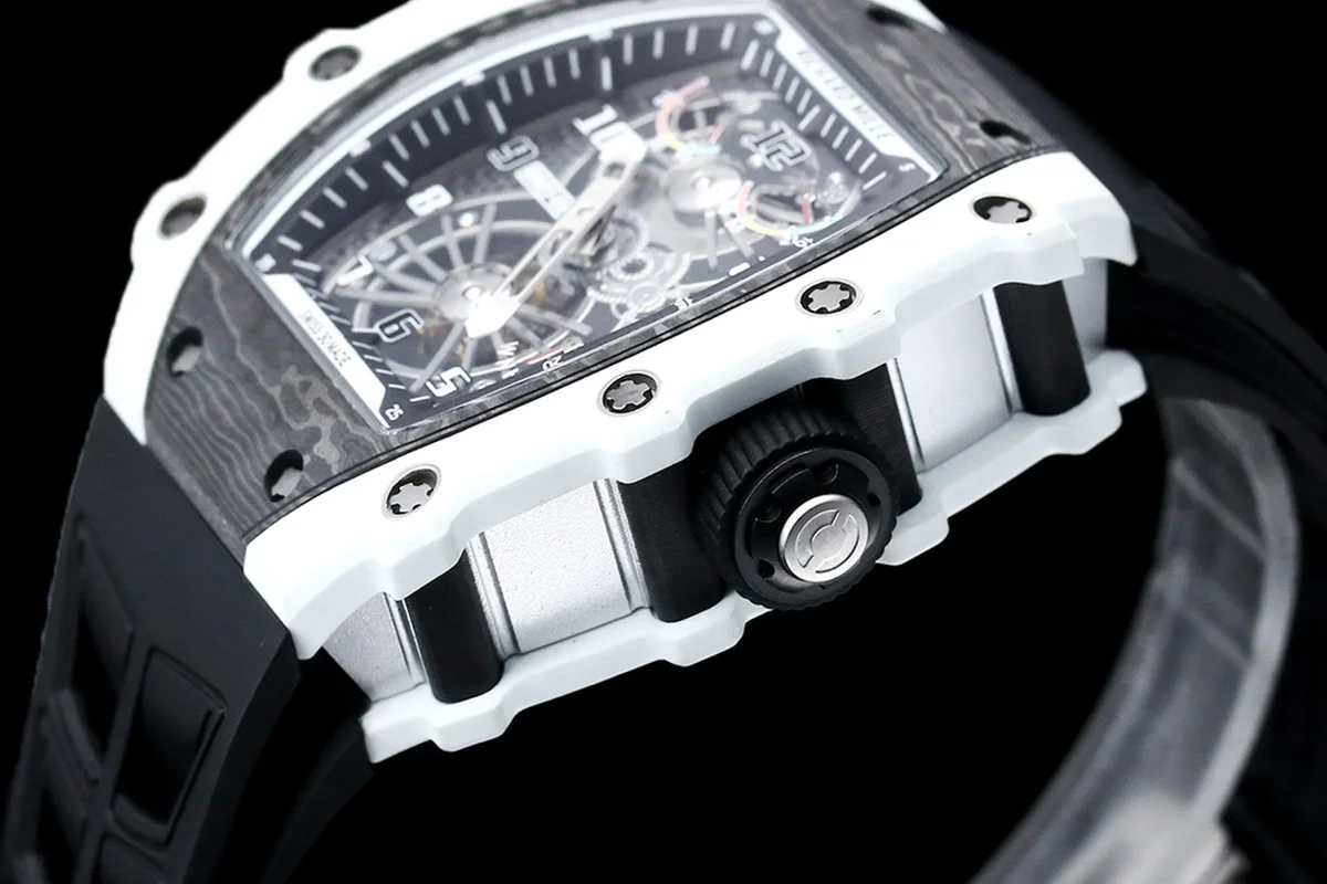 RM 021-02 Tourbillon Aerodyne on White Quartz on Black Rubber Strap