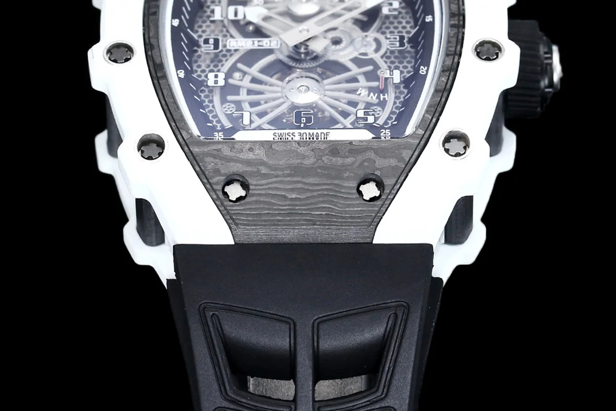 RM 021-02 Tourbillon Aerodyne on White Quartz on Black Rubber Strap