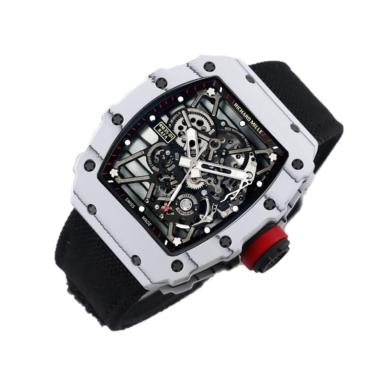 RM 035-01 Rafael Nadal White NTPT on Black Nylon Strap