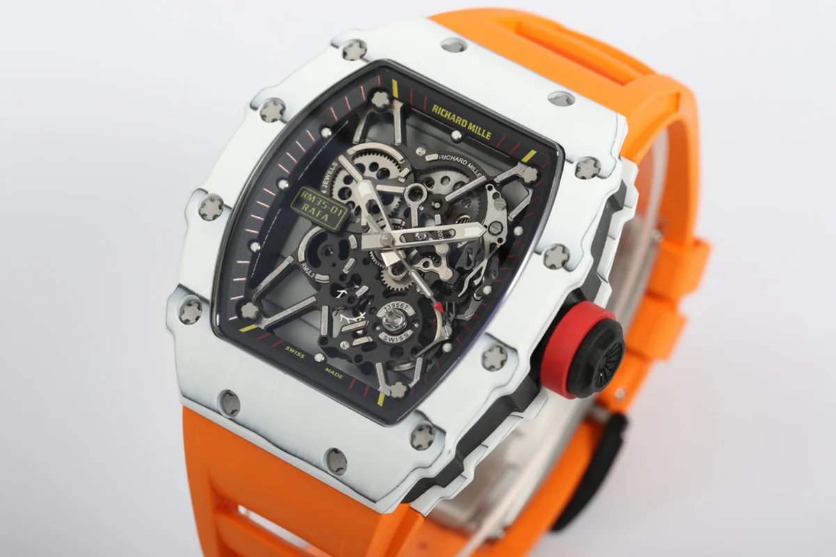 RM 035-01 Rafael Nadal White NTPT on Orange Rubber Strap
