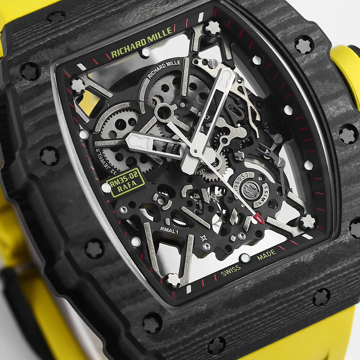 RM 035-02 Rafael Nadal NTPT Carbon on Yellow Rubber Strap