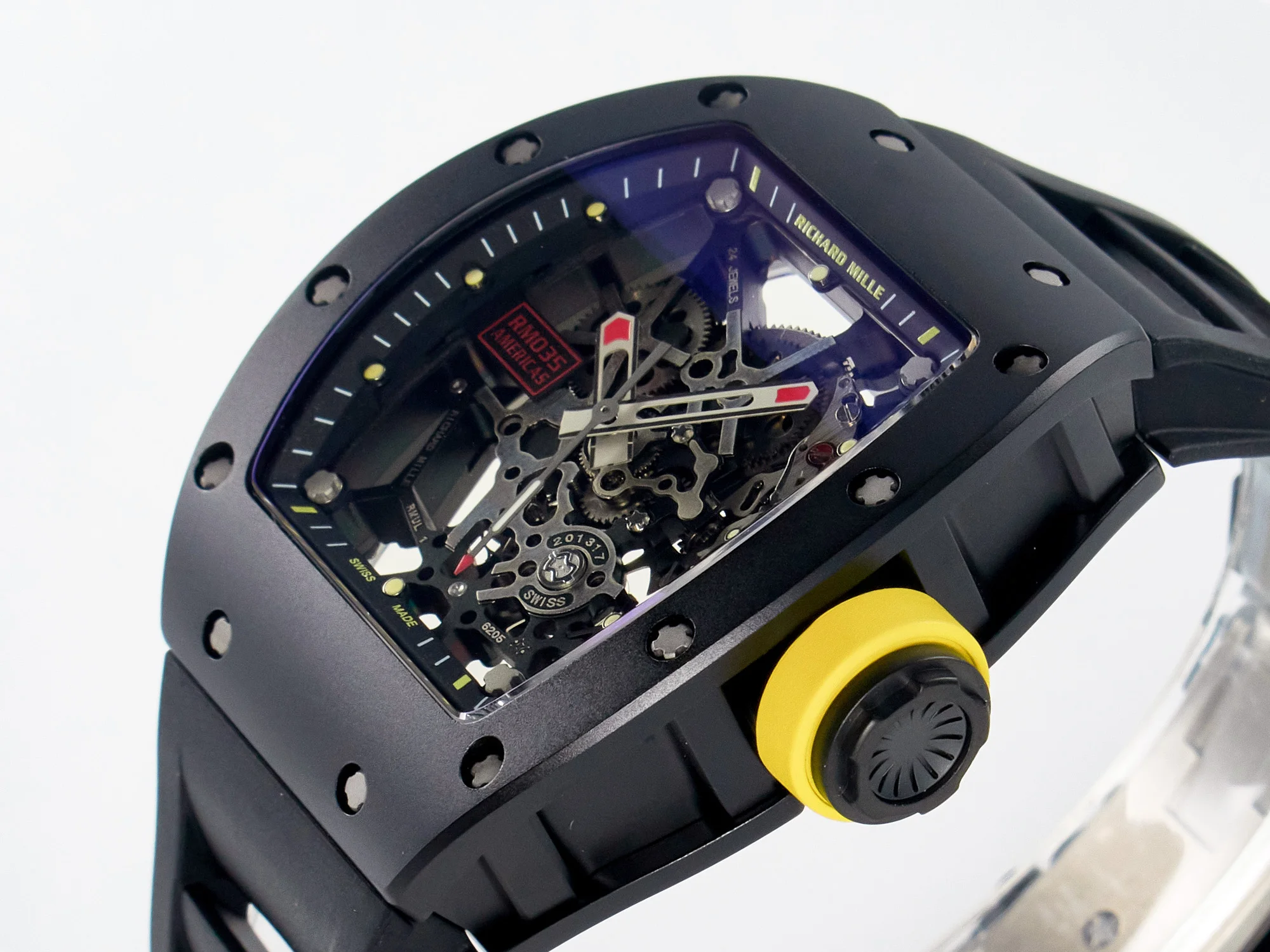 RM035-02 Black Ceramic SONIC Best Edition Skeleton Dial on Black Rubber Strap Clone RMUL1