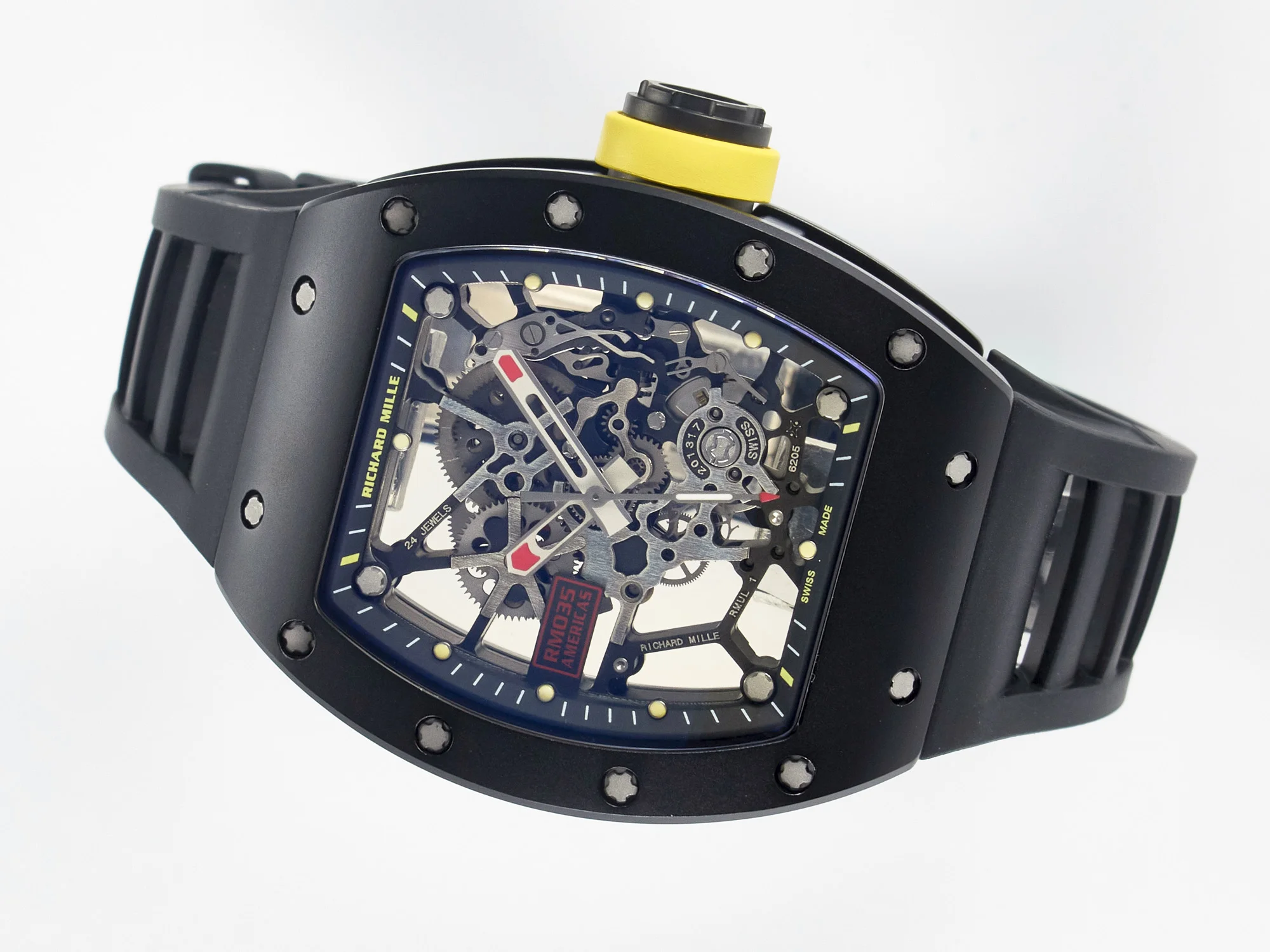 RM035-02 Black Ceramic SONIC Best Edition Skeleton Dial on Black Rubber Strap Clone RMUL1