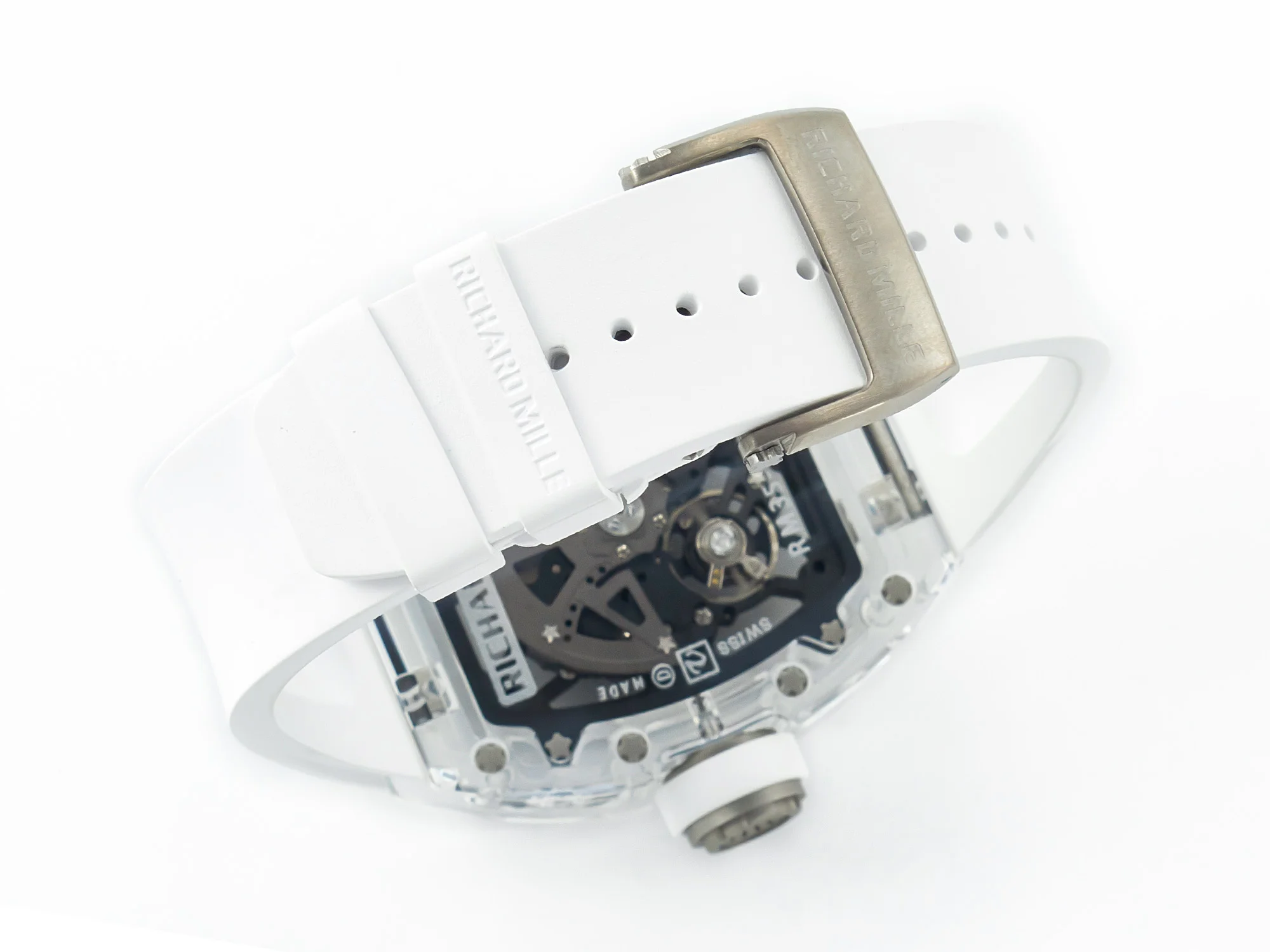 RM035 TRANSPARENT SONIC Best Edition Skeleton Dial on White Rubber Strap Clone RMUL2 V2