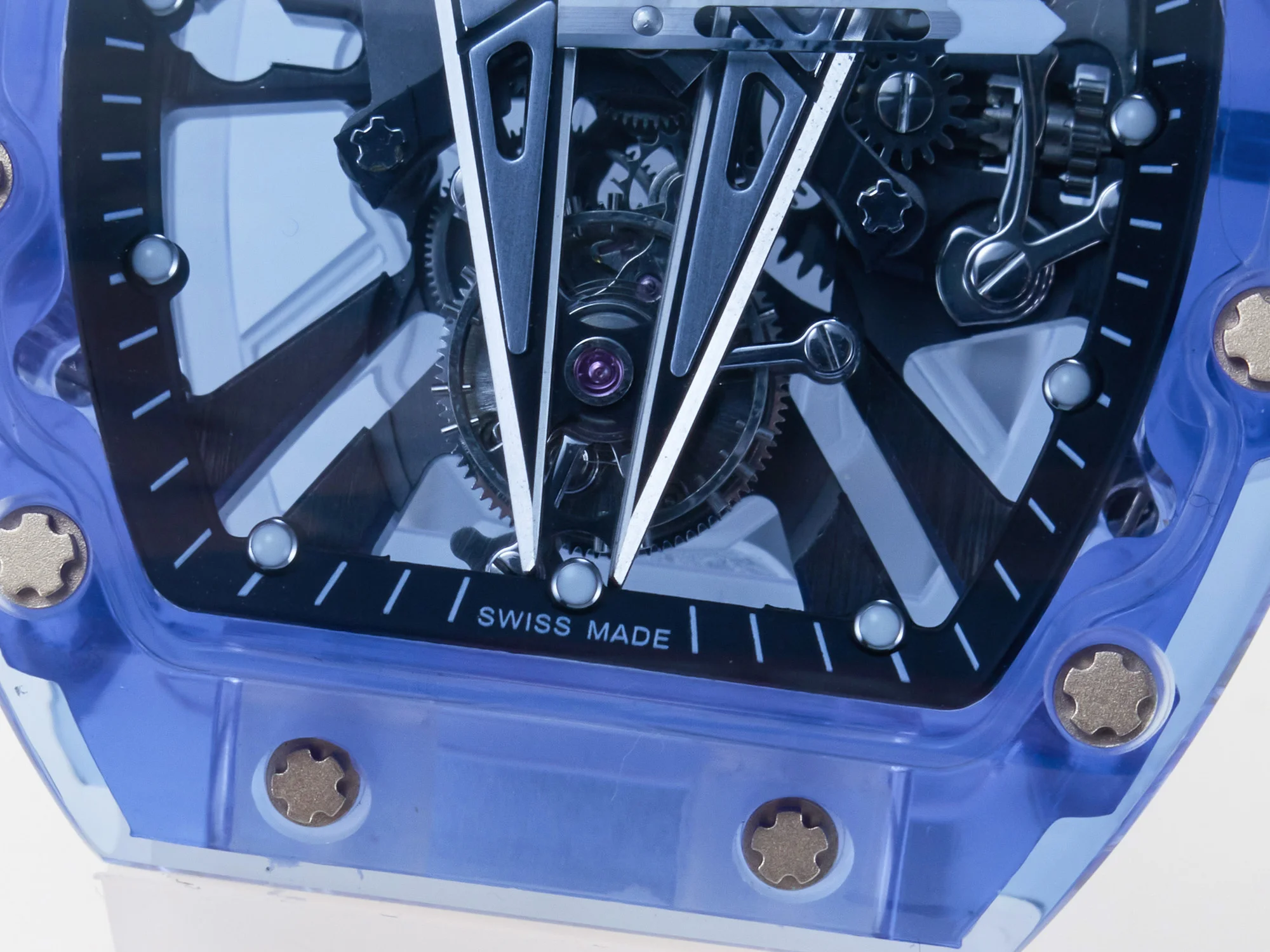 RM27-03 Blue Transparent Tourbillon MSF Best Edition Skull Dial on White Rubber Strap