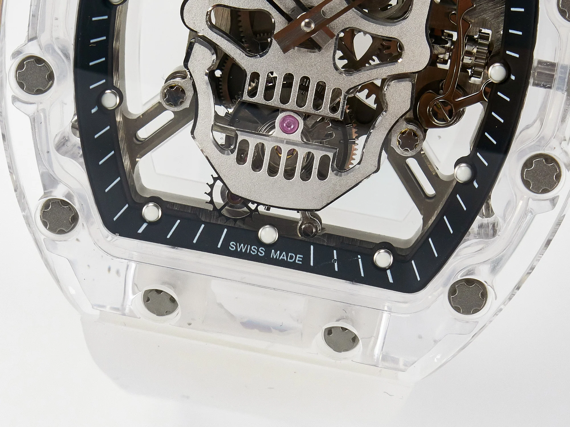 RM52-01 White Transparent Tourbillon MSF Best Edition Skull Dial on White Rubber Strap