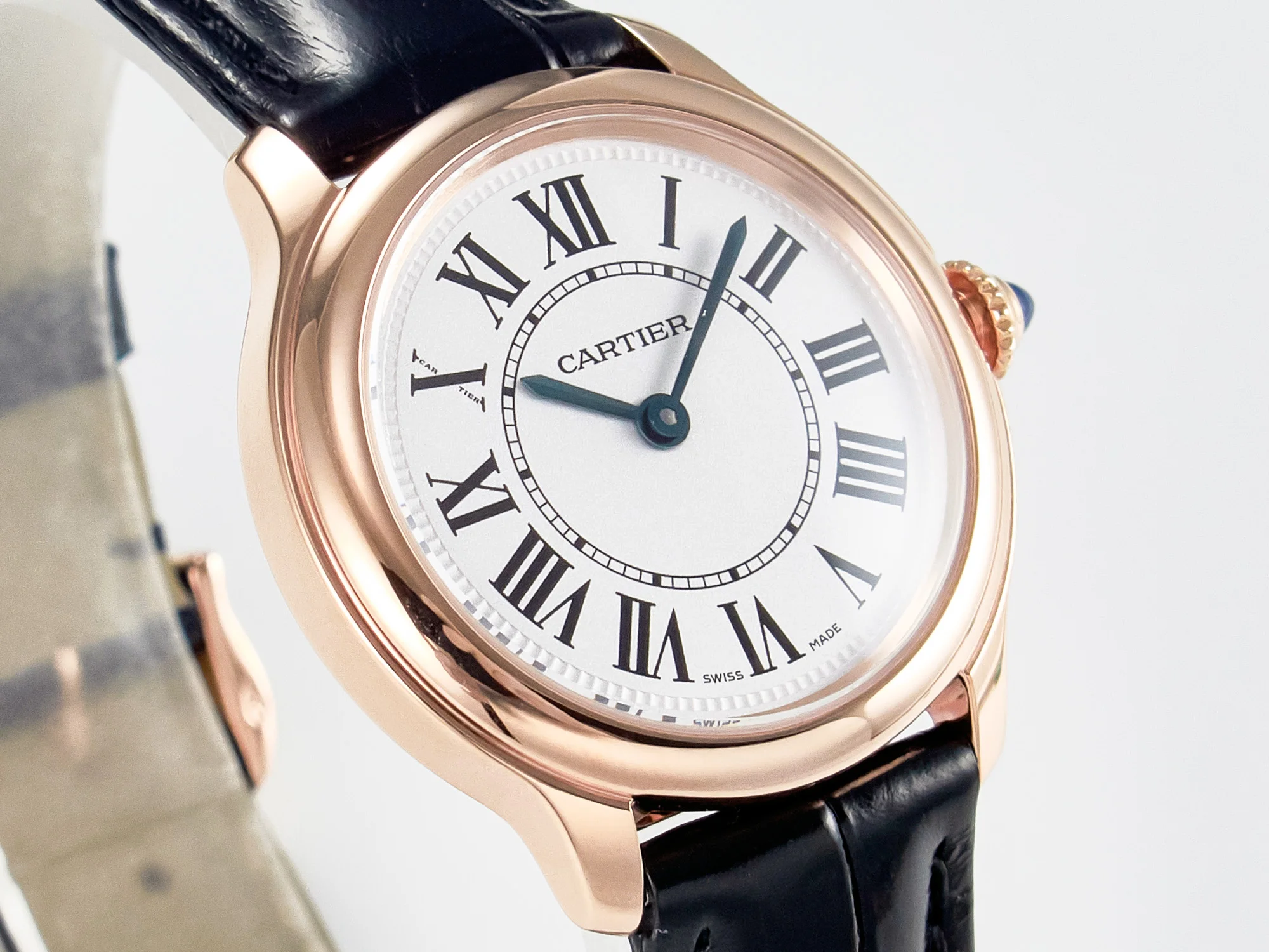 Ronde De Cartier 29mm RG DRF 1:1 Best Edition Sandblasted Silver-Plated White Dial on Black Leather Strap Ronda Quartz