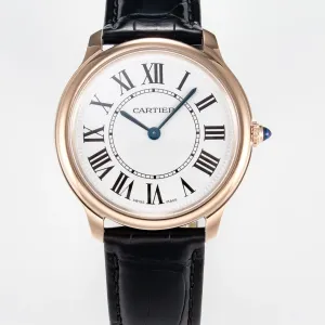 Ronde De Cartier 36mm RG DRF 1:1 Best Edition Sandblasted Silver-Plated White Dial on Black Leather Strap Ronda Quartz