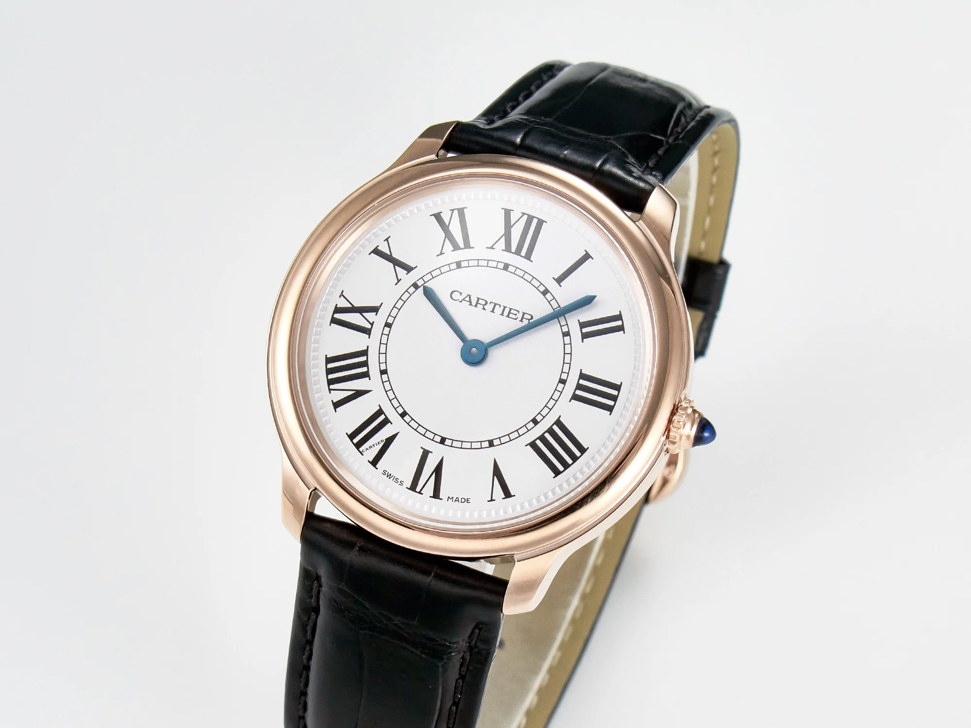 Ronde De Cartier 36mm RG DRF 1:1 Best Edition Sandblasted Silver-Plated White Dial on Black Leather Strap Ronda Quartz