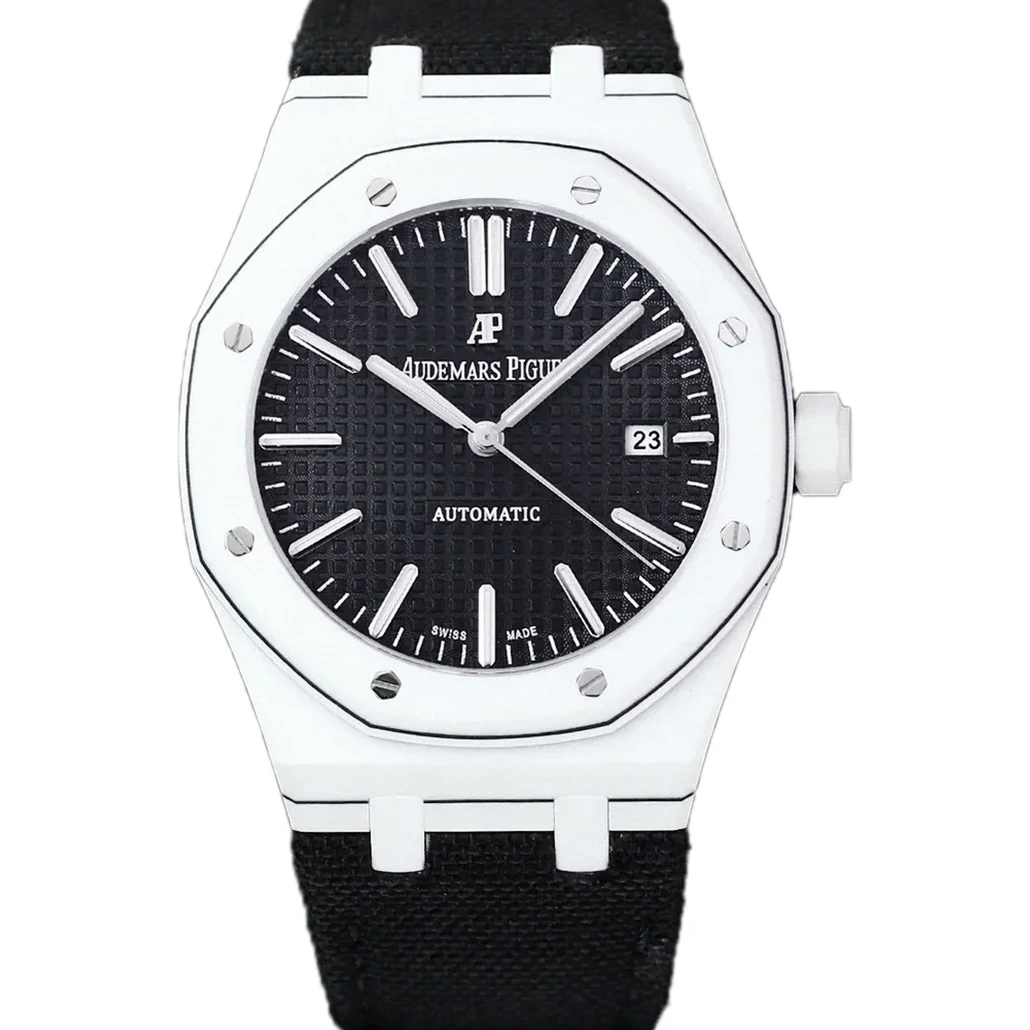 Royal Oak 15400 Black Dial in White Carbon Fibre on Black Nylon Strap