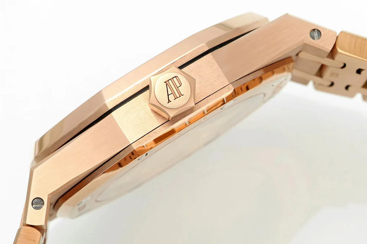 Royal Oak 15450ST 37mm Champagne Dial in Rose Gold with Rainbow Diamond Bezel