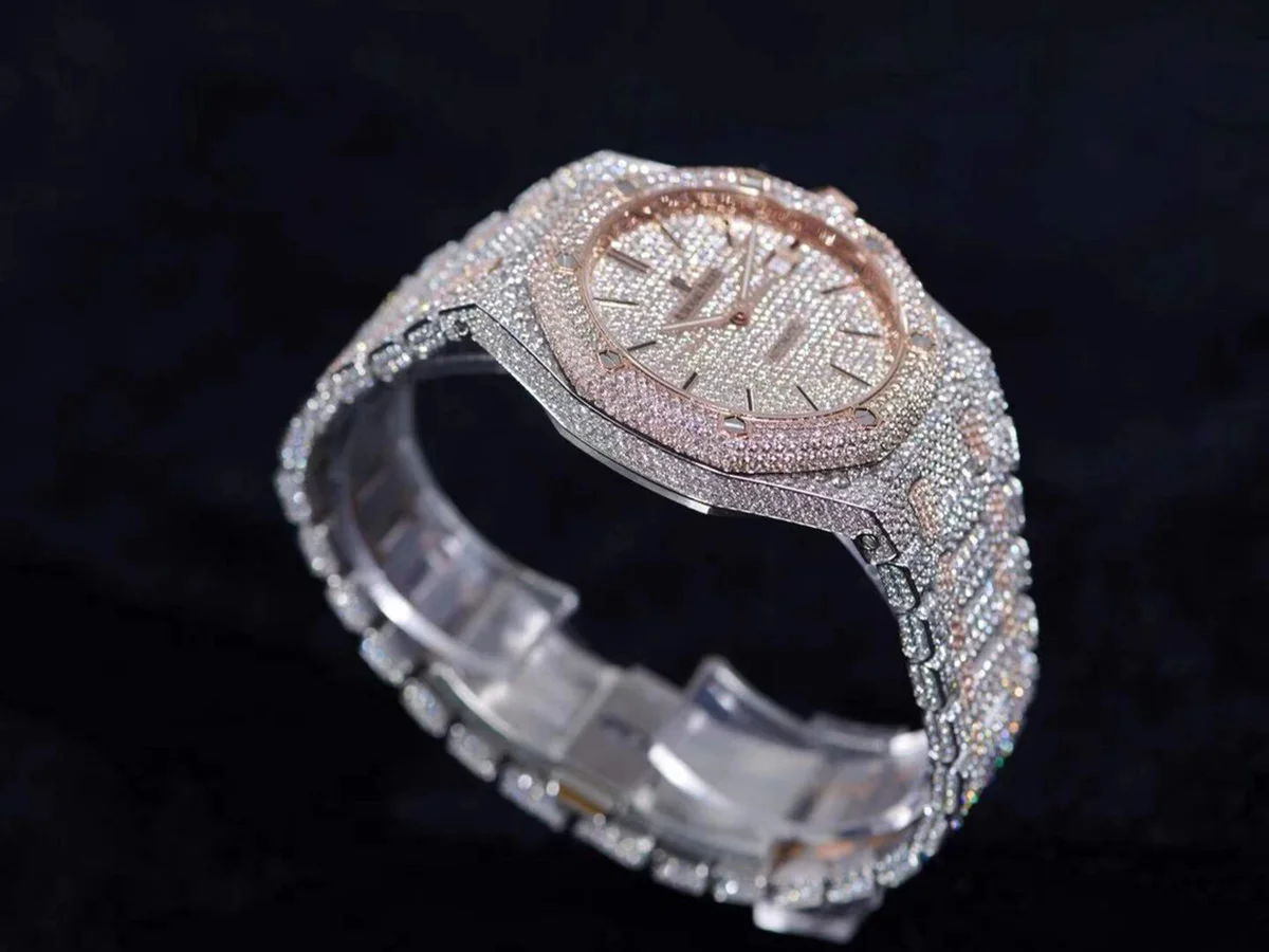 Royal Oak 41mm 15400 Iced Out Steel/Rose Gold in Stick Markers