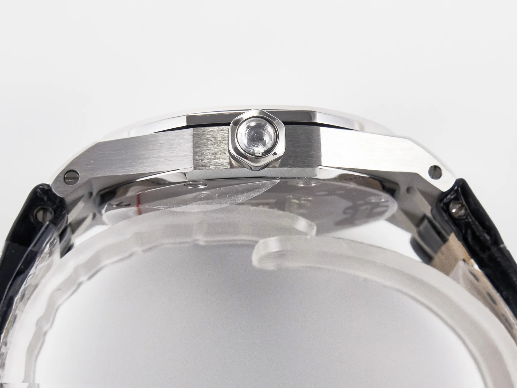 Royal Oak Offshore Ladies 33mm SS DRF Best Edition Black Dial Diamonds Bezel on Black Leather Strap ETA Quartz