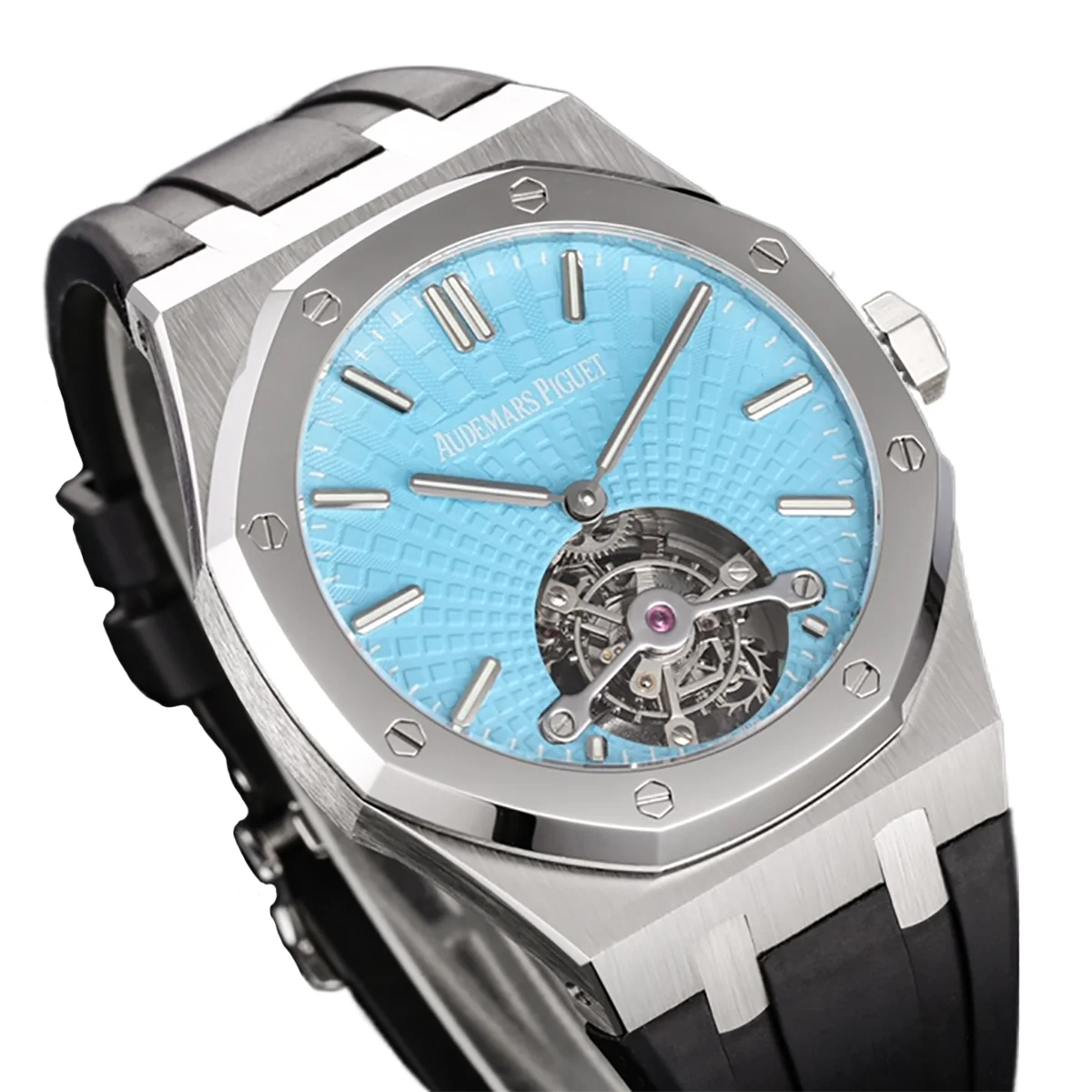 Royal Oak Tourbillon Extra-Thin Tiffany Blue Dial in Steel on Rubber Strap