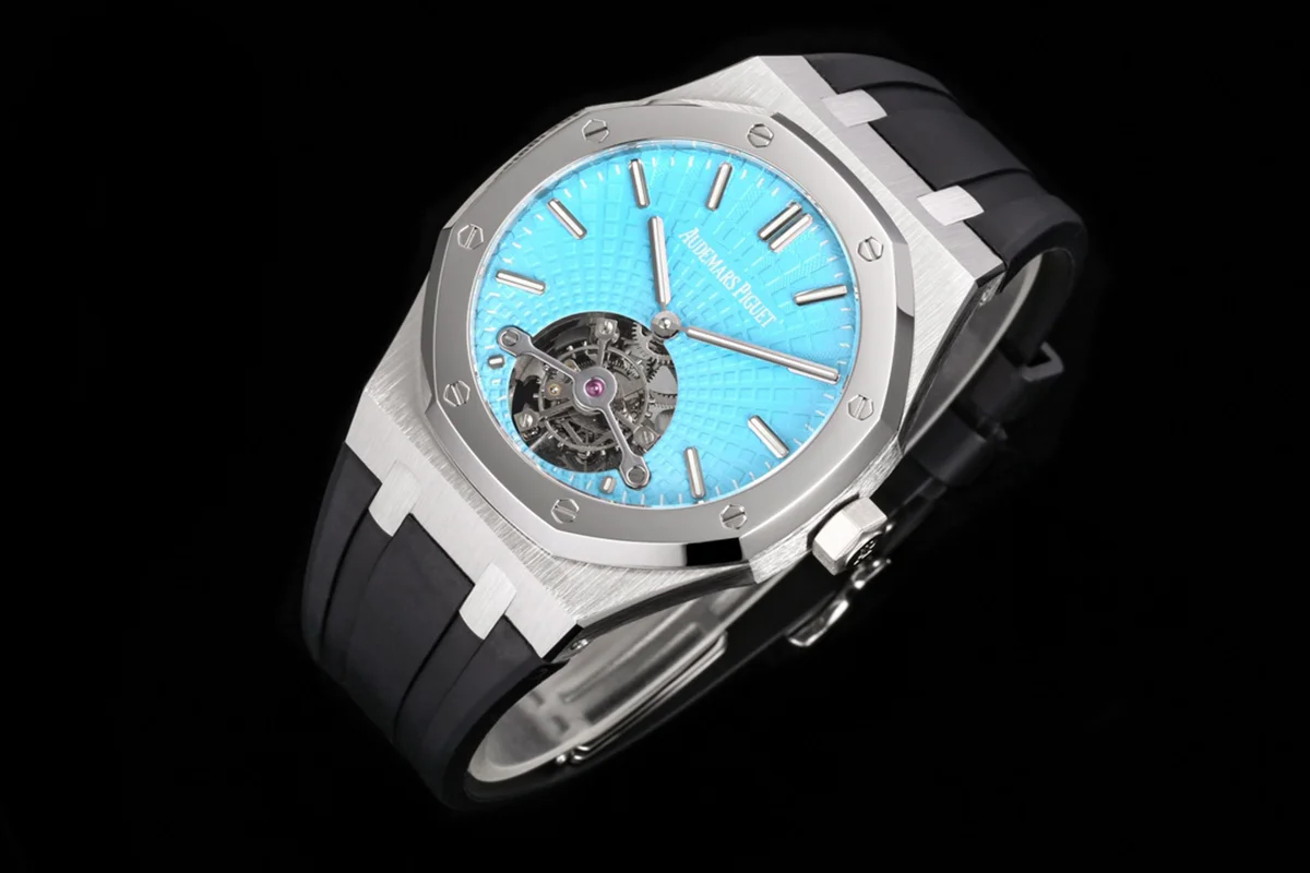 Royal Oak Tourbillon Extra-Thin Tiffany Blue Dial in Steel on Rubber Strap