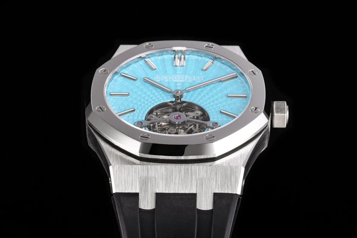 Royal Oak Tourbillon Extra-Thin Tiffany Blue Dial in Steel on Rubber Strap