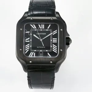 Santos de Cartier 40mm 2018 BVF 1:1 Best Edition Black Dial on Black Leather Strap MIYOTA 9015