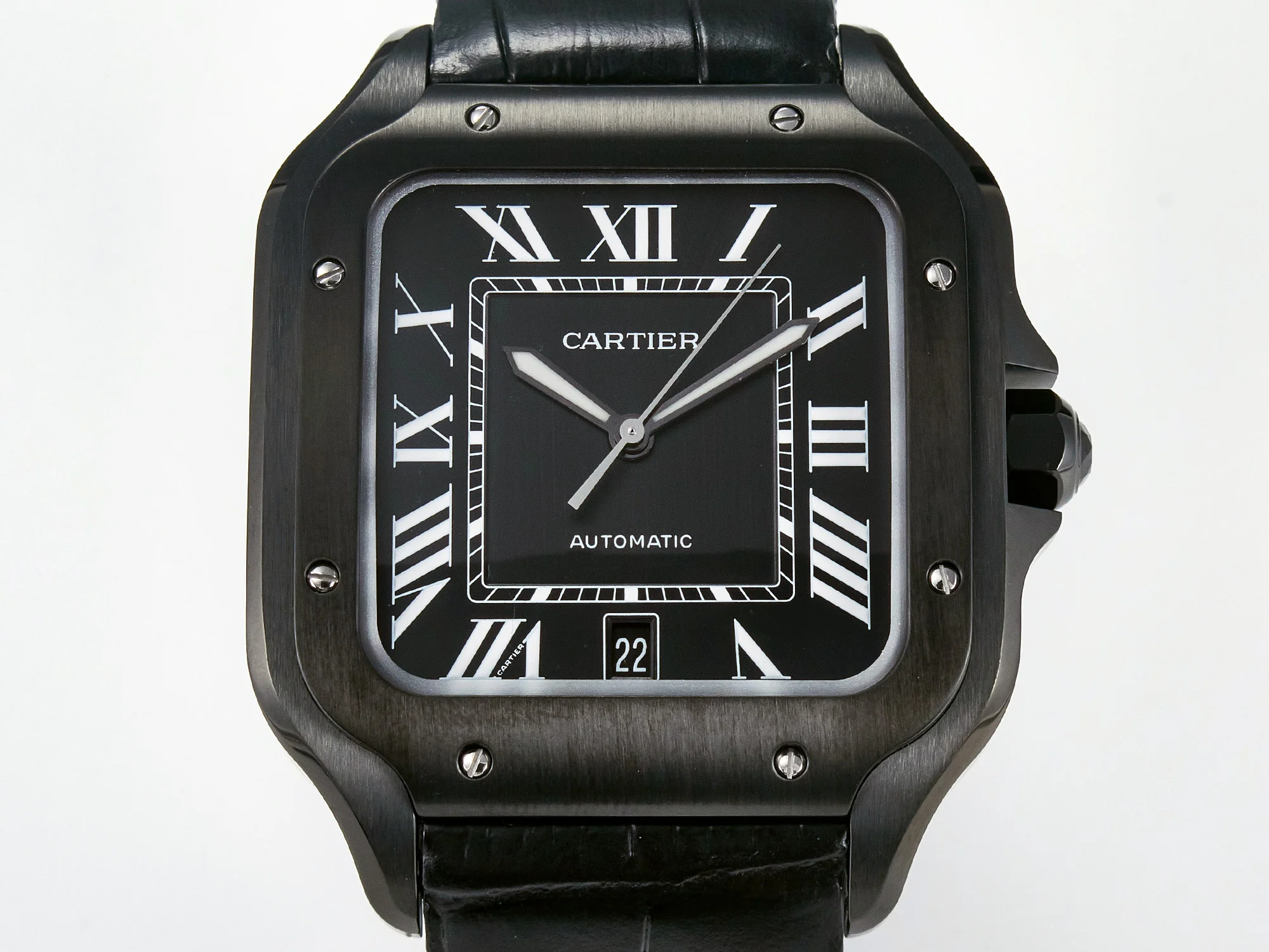 Santos de Cartier 40mm 2018 BVF 1:1 Best Edition Black Dial on Black Leather Strap MIYOTA 9015