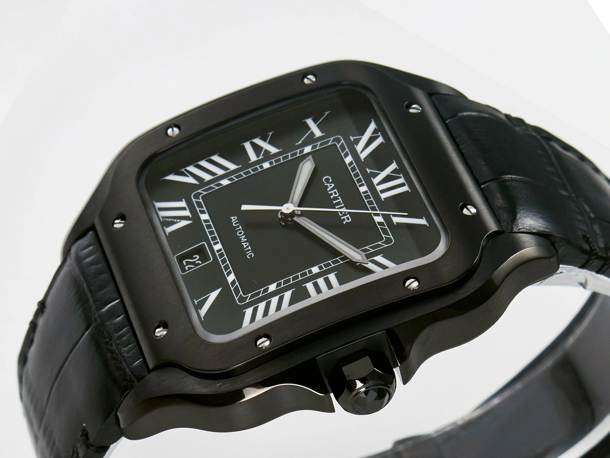 Santos de Cartier 40mm 2018 BVF 1:1 Best Edition Black Dial on Black Leather Strap MIYOTA 9015