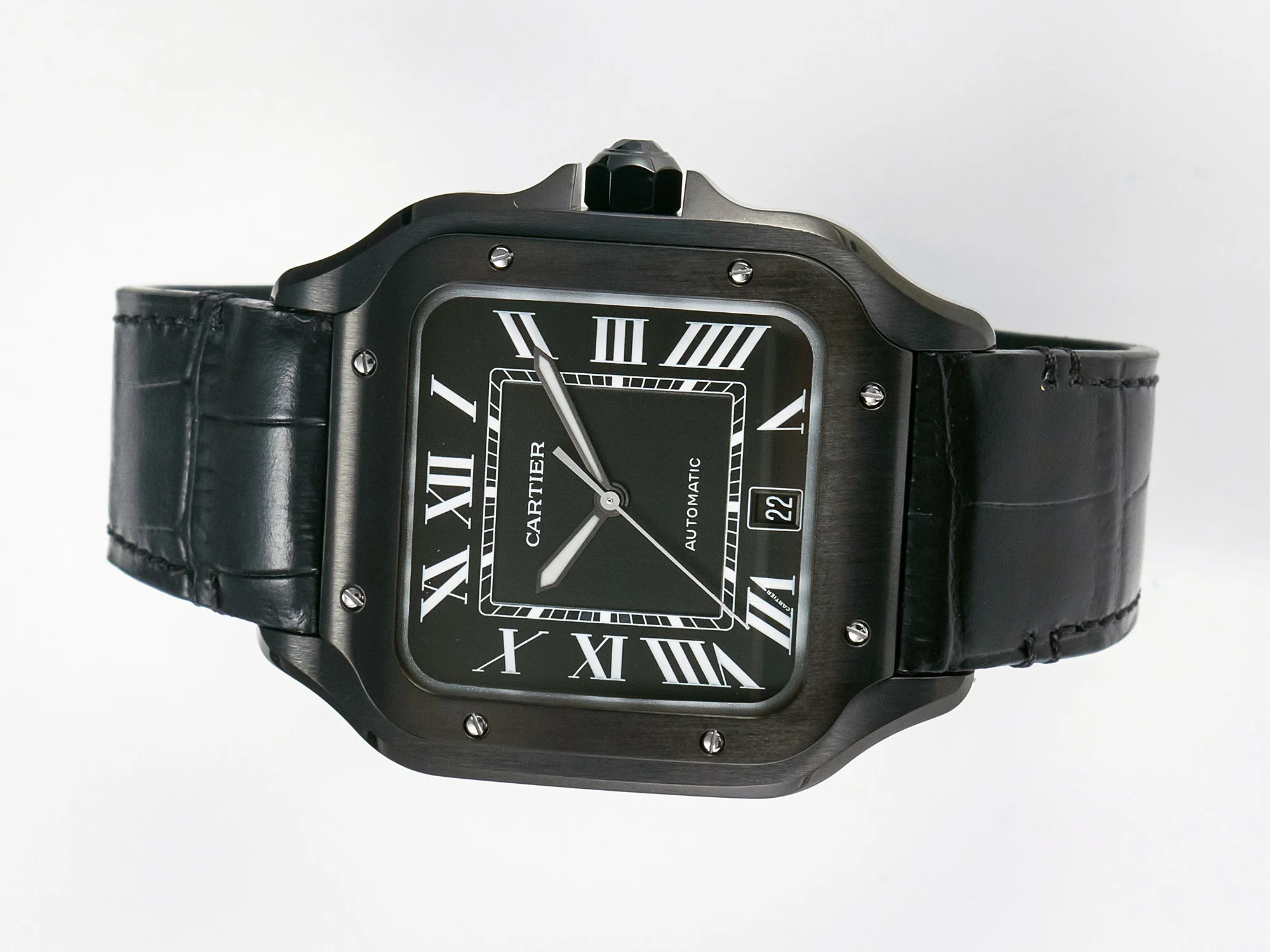 Santos de Cartier 40mm 2018 BVF 1:1 Best Edition Black Dial on Black Leather Strap MIYOTA 9015