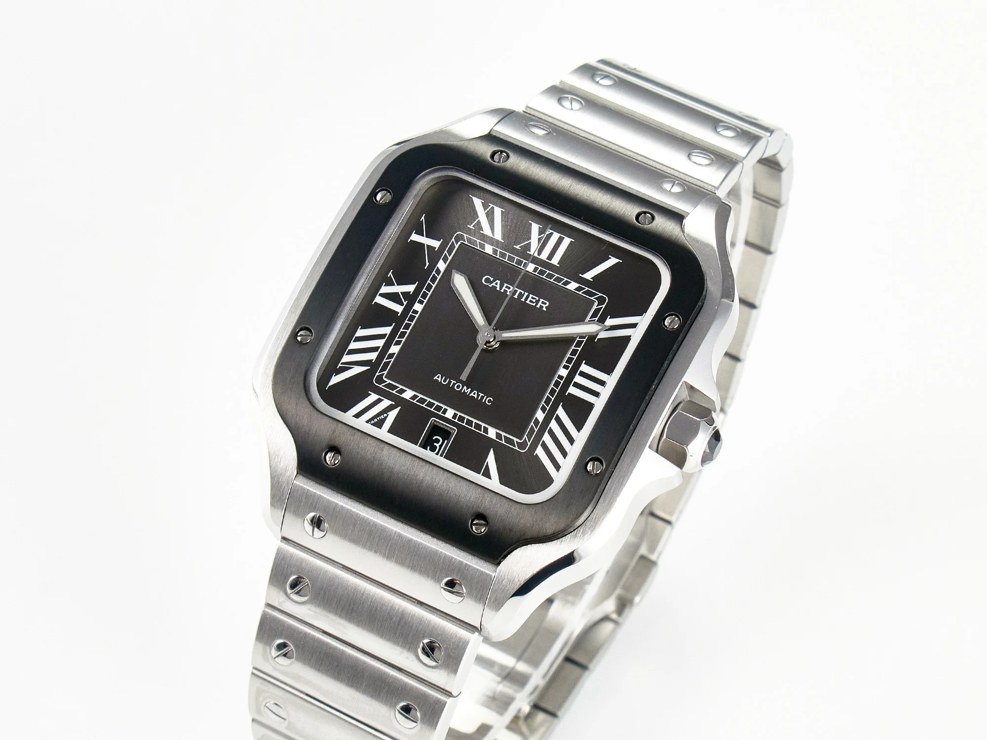 Santos de Cartier 40mm 2018 BVF 1:1 Best Edition Gray Bezel Gray Dial on SS SmartLinks Bracelet MIYOTA 9015