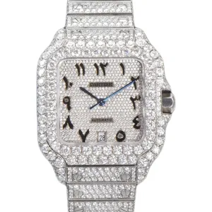 Santos de Cartier 40mm Diamond Paved Dial with Arabic Markers in Steel