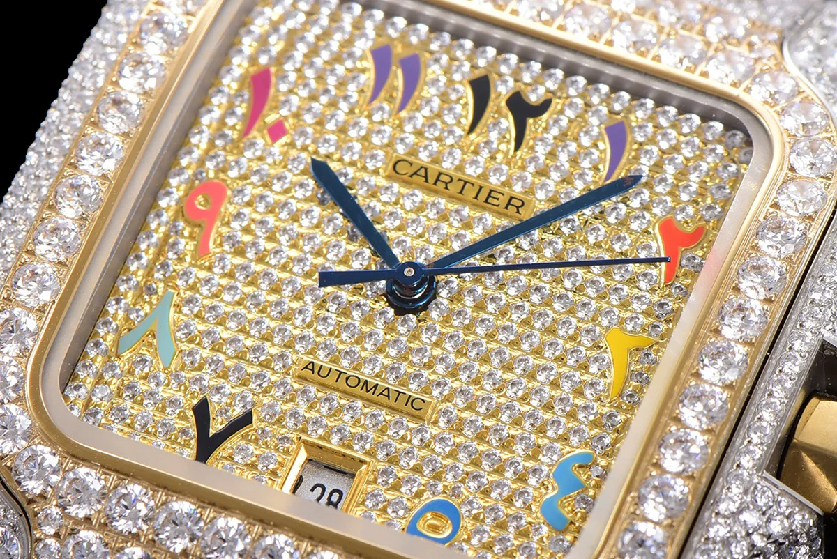 Santos de Cartier 40mm Diamond Paved Dial with Colourful Arabic Markers in Steel/Yellow Gold