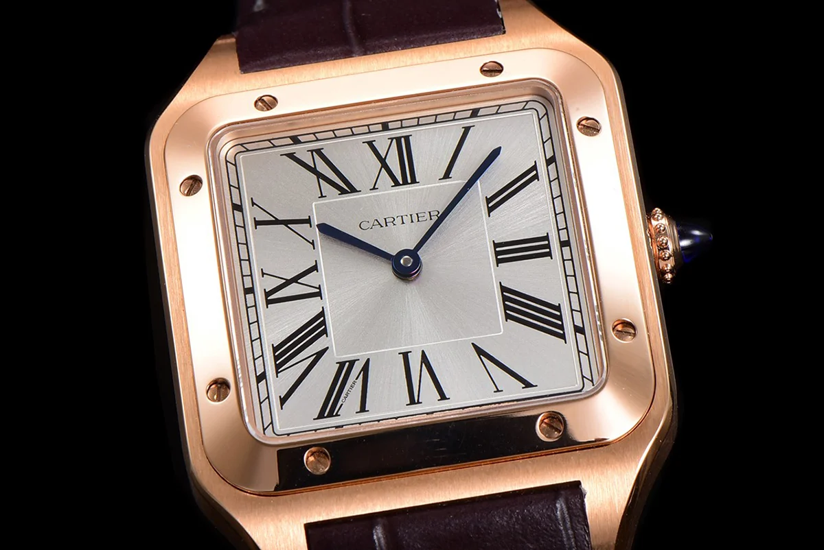 Santos-Dumont (Extra-Large) Silver Dial in Rose Gold on Purple Leather Strap Ref. WGSA0032