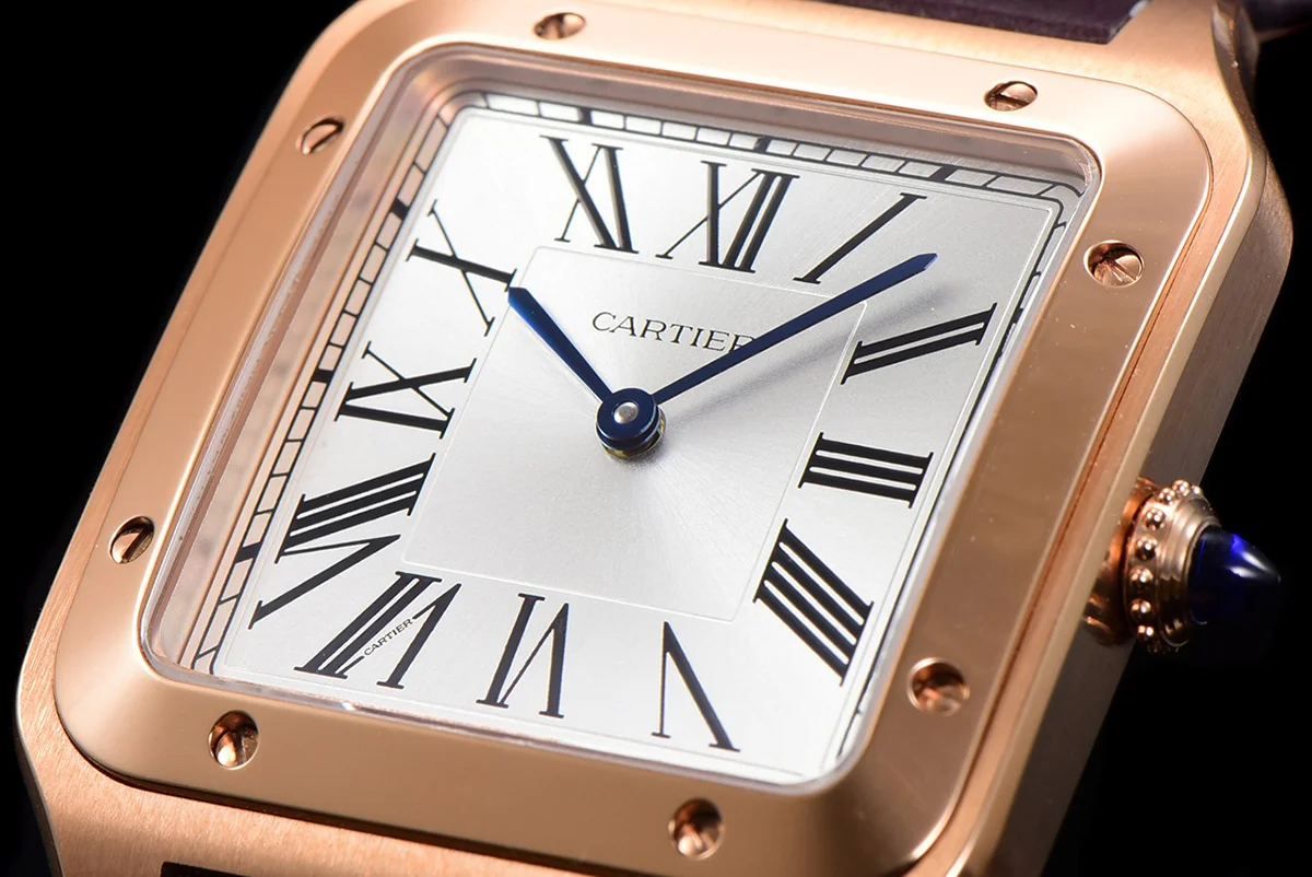 Santos-Dumont (Extra-Large) Silver Dial in Rose Gold on Purple Leather Strap Ref. WGSA0032