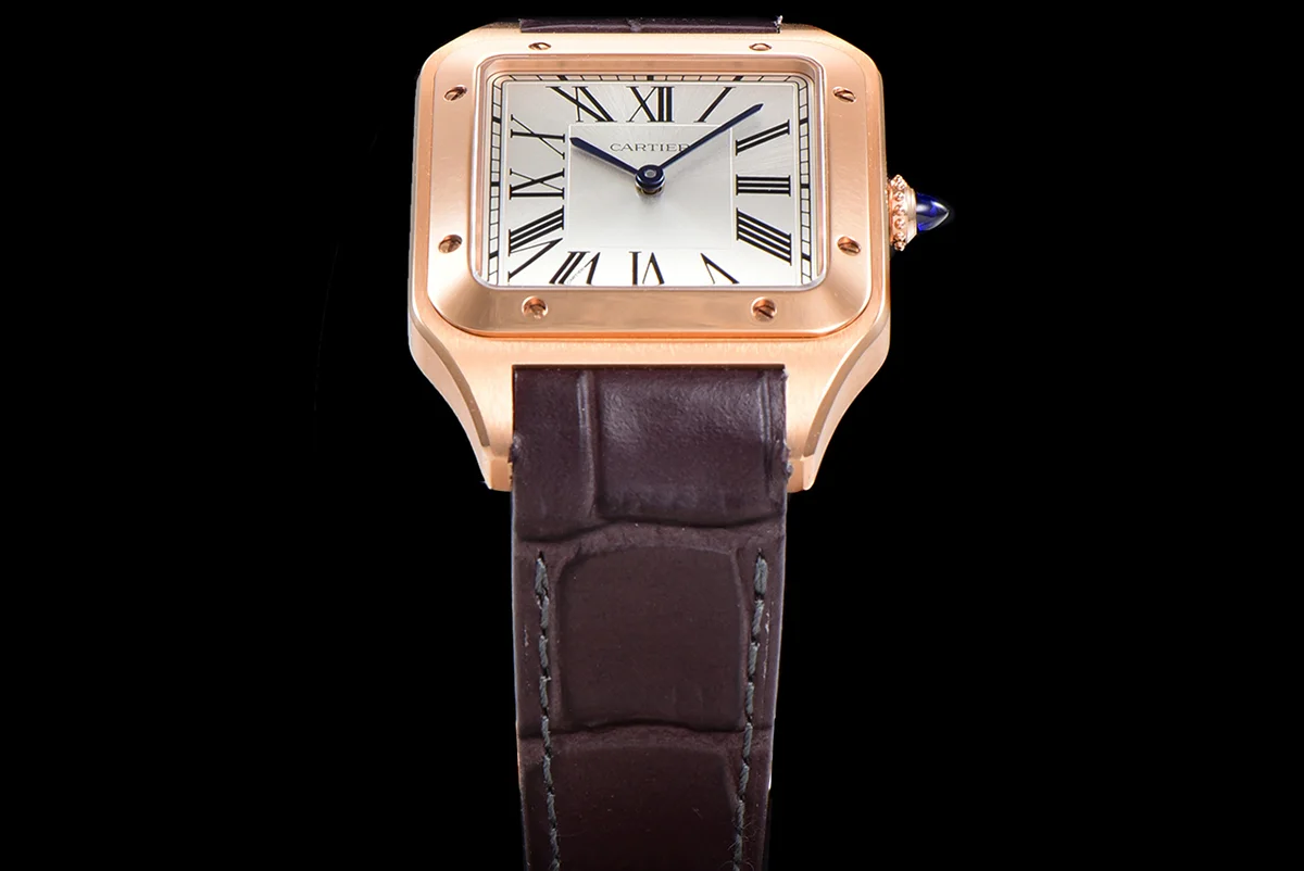 Santos-Dumont (Extra-Large) Silver Dial in Rose Gold on Purple Leather Strap Ref. WGSA0032