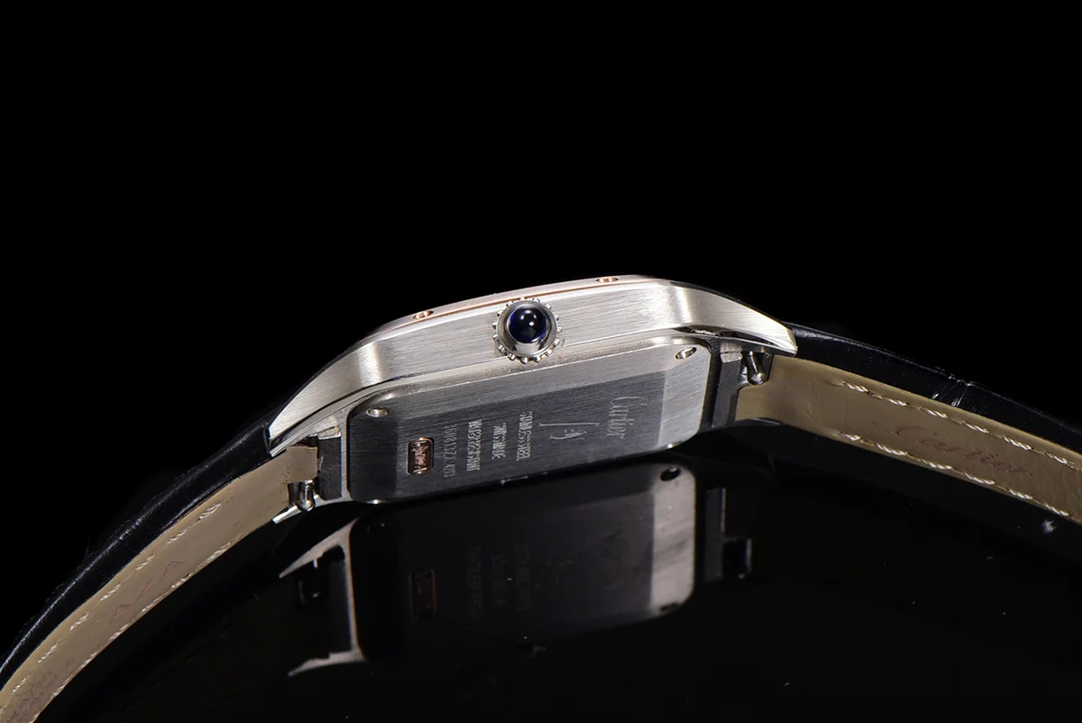 Santos-Dumont (Extra-Large) Silver Dial in Steel/Rose Gold on Black Leather Strap Ref. W2SA0017