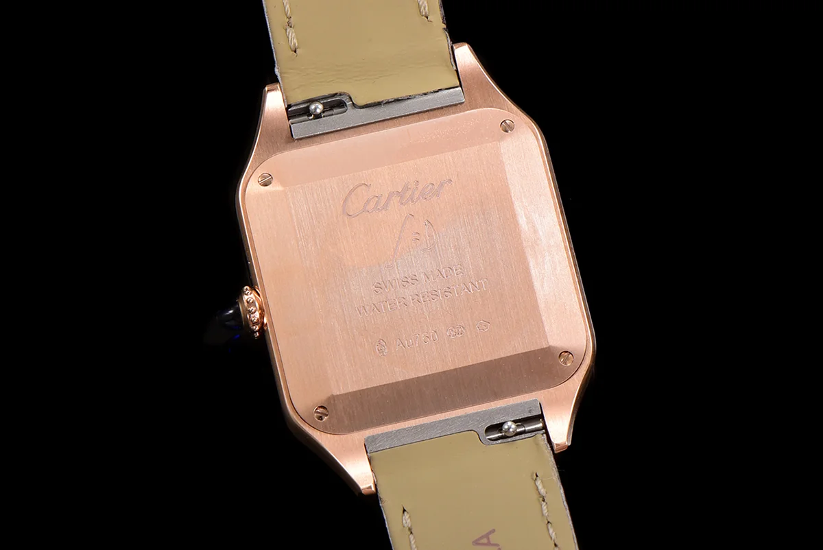 Santos-Dumont (Large) Silver Dial in Rose Gold on Purple Leather Strap Ref. WGSA0021