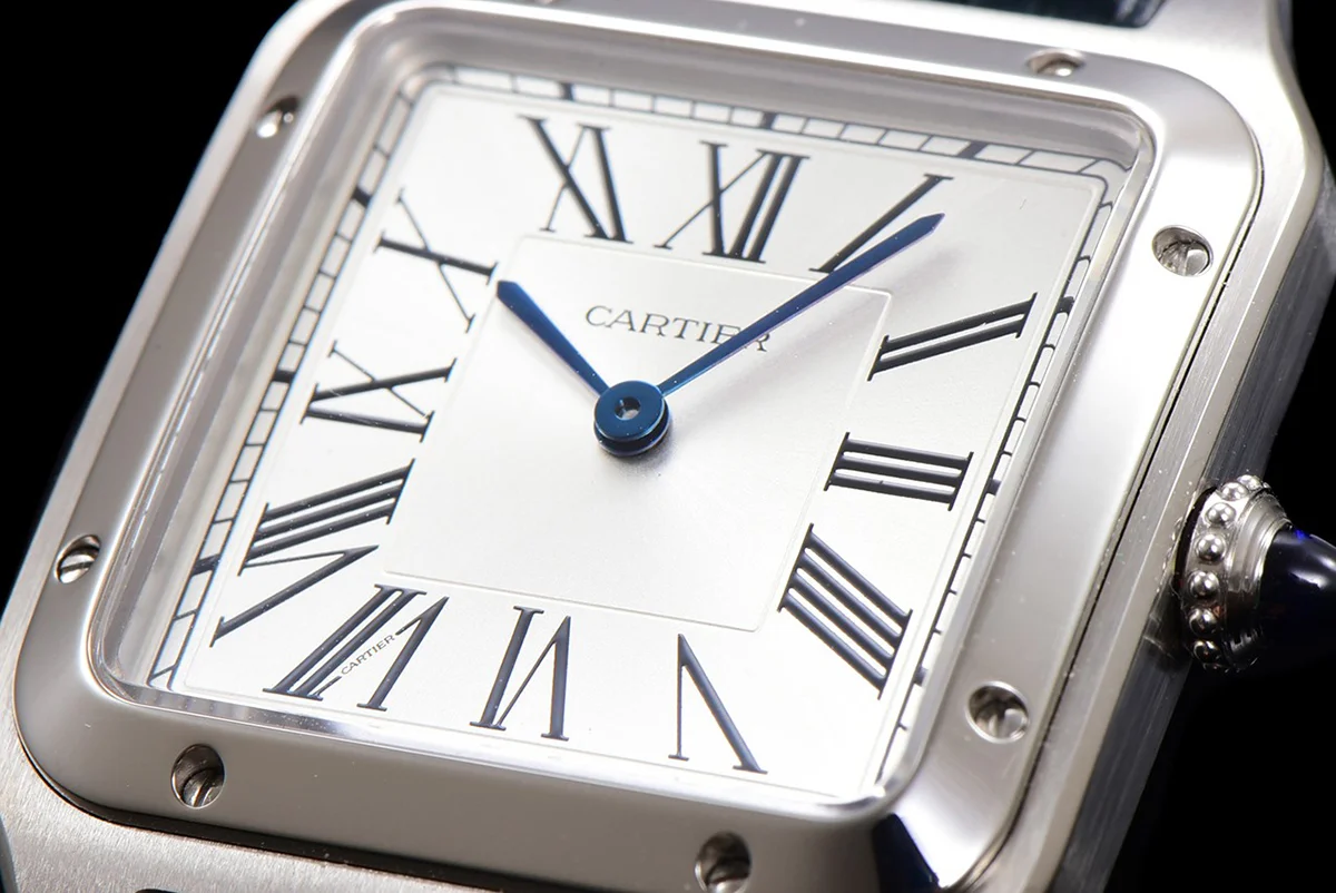 Santos-Dumont (Large) Silver Dial in Steel on Blue Leather Strap Ref. WSSA0022