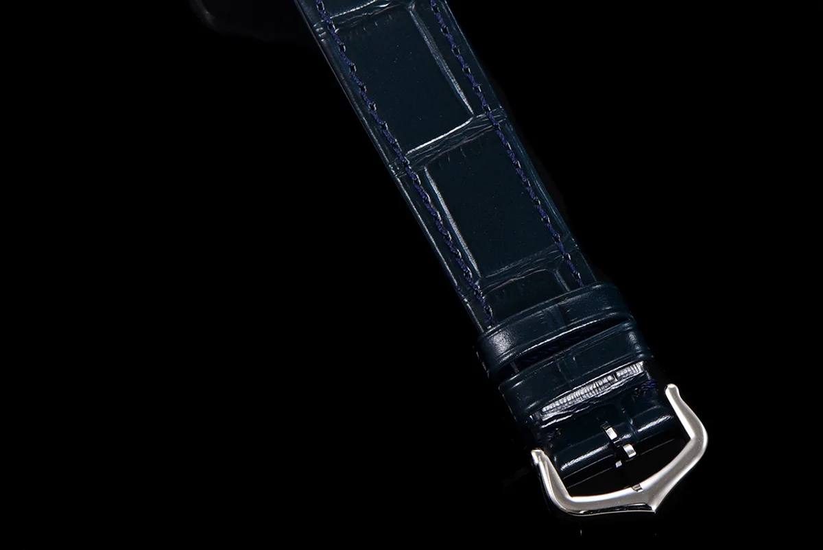 Santos-Dumont (Large) Silver Dial in Steel on Blue Leather Strap Ref. WSSA0022