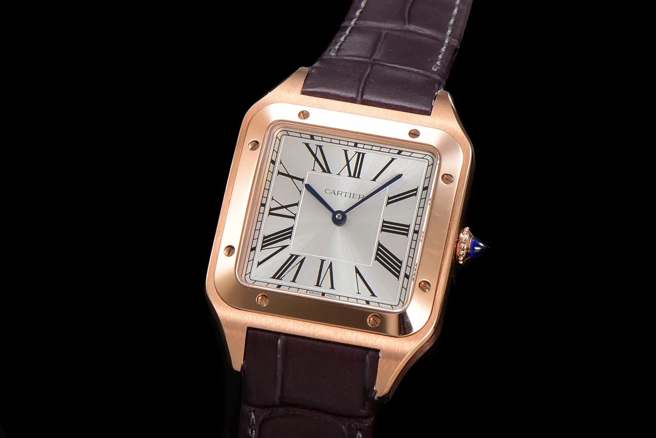 Santos-Dumont (Small) Silver Dial in Rose Gold on Purple Leather Strap Ref. WGSA0022