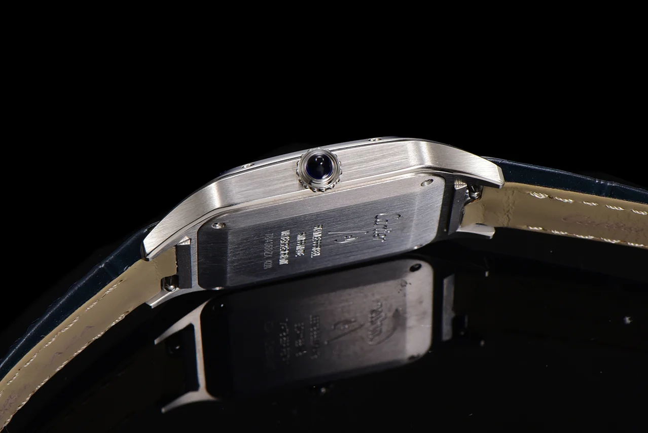Santos-Dumont (Small) Silver Dial in Steel on Blue Leather Strap Ref. WSSA0023