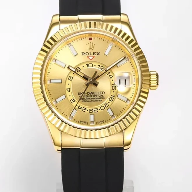 Sky-Dweller 326938 Champagne Dial in Yellow Gold on Rubber Strap