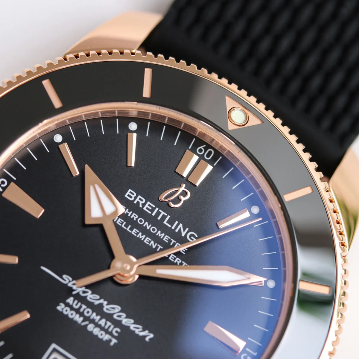 Superocean Heritage II B20 Automatic 42mm in Black Dial on Black Bezel in Rose Gold on Rubber Strap