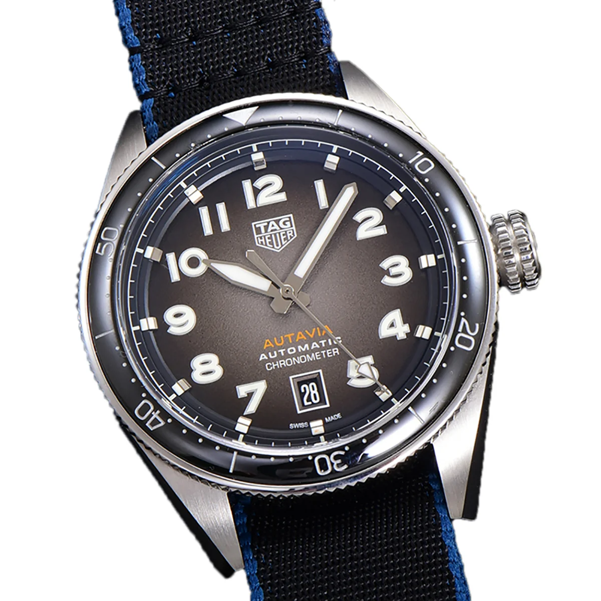 Tag Heuer Autavia Caliber 5 Black Dial with Black Ceramic Bezel on Nylon Strap