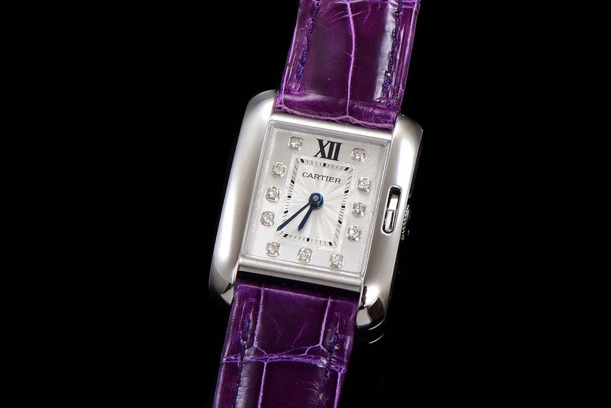 Tank Anglaise 30.2mm White Dial with Diamond Marker in Steel on Leather Strap