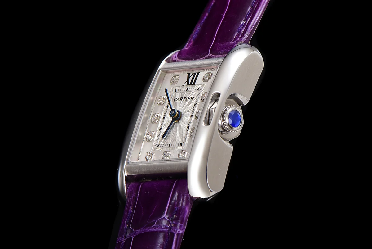 Tank Anglaise 30.2mm White Dial with Diamond Marker in Steel on Leather Strap