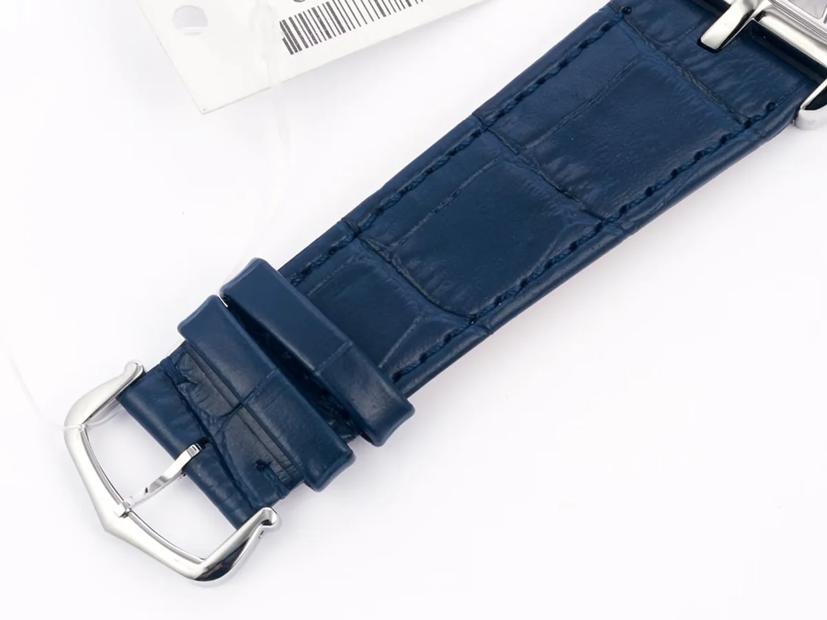 Tank Asymetrique Watch on Steel in Blue Leather Strap