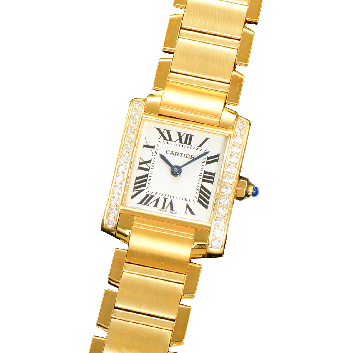 Tank Francaise Watch Small Yellow Gold with Diamond Bezel