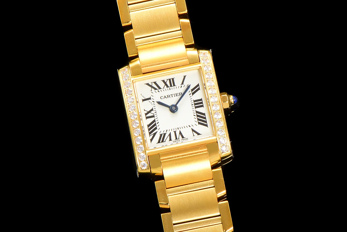 Tank Francaise Watch Small Yellow Gold with Diamond Bezel