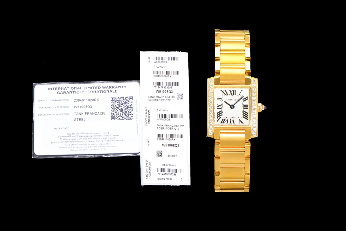 Tank Francaise Watch Small Yellow Gold with Diamond Bezel