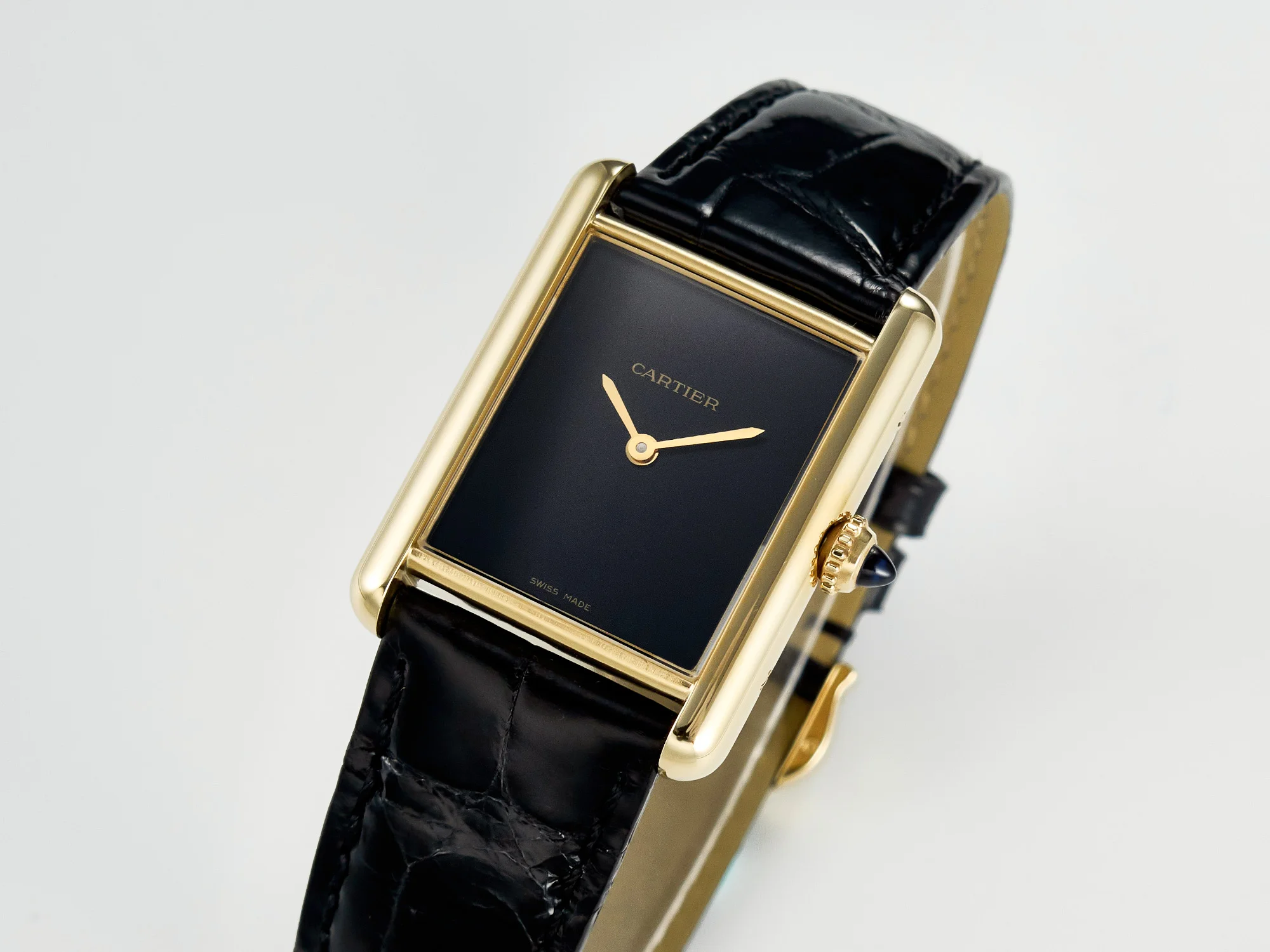 Tank Louis Cartier Large YG 33.7mm DRF 1:1 Best Edition Black Dial on Black Leather Strap Swiss Quartz