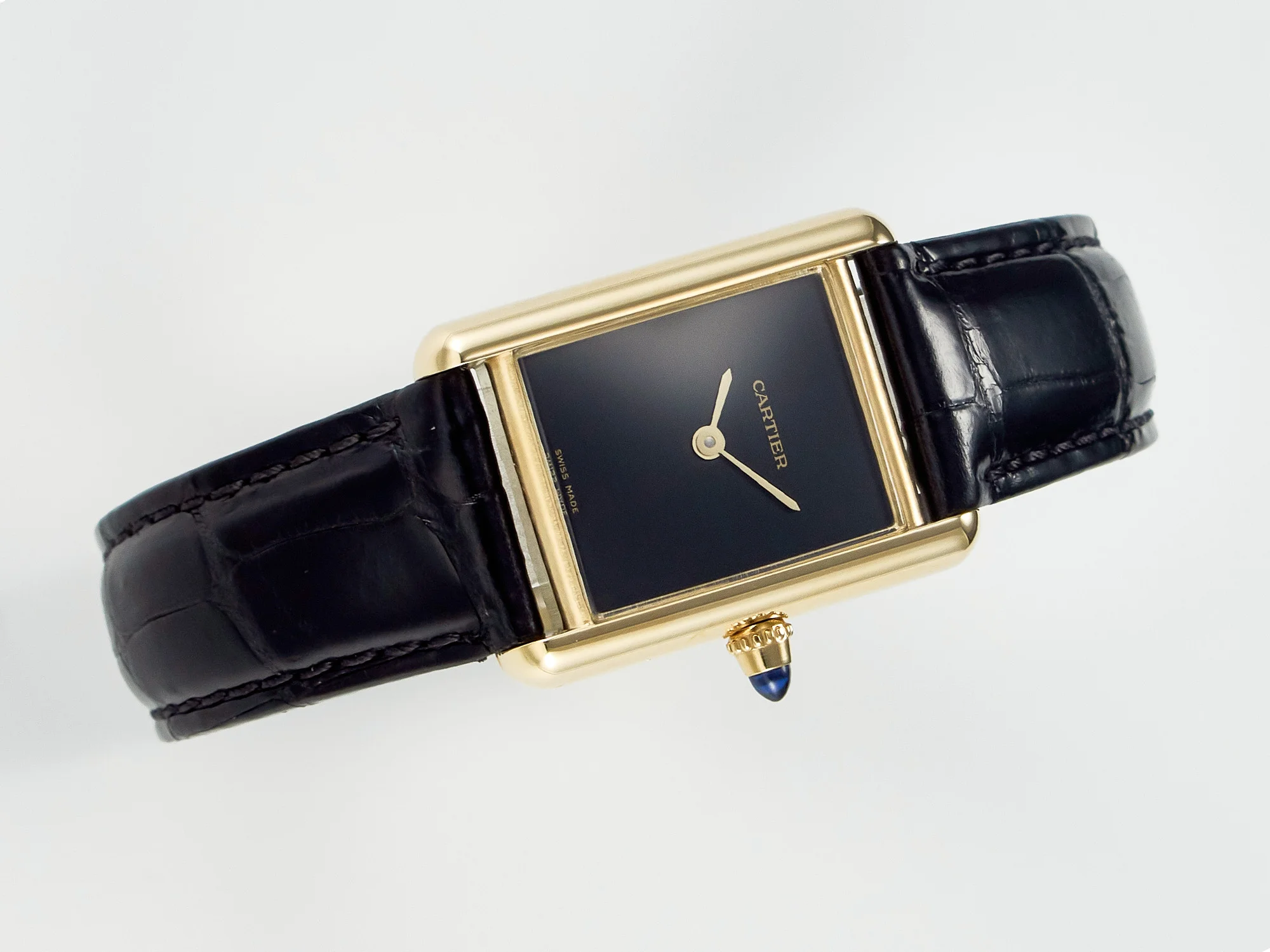 Tank Louis Cartier Small YG 29mm DRF 1:1 Best Edition Black Dial on Black Leather Strap Swiss Quartz