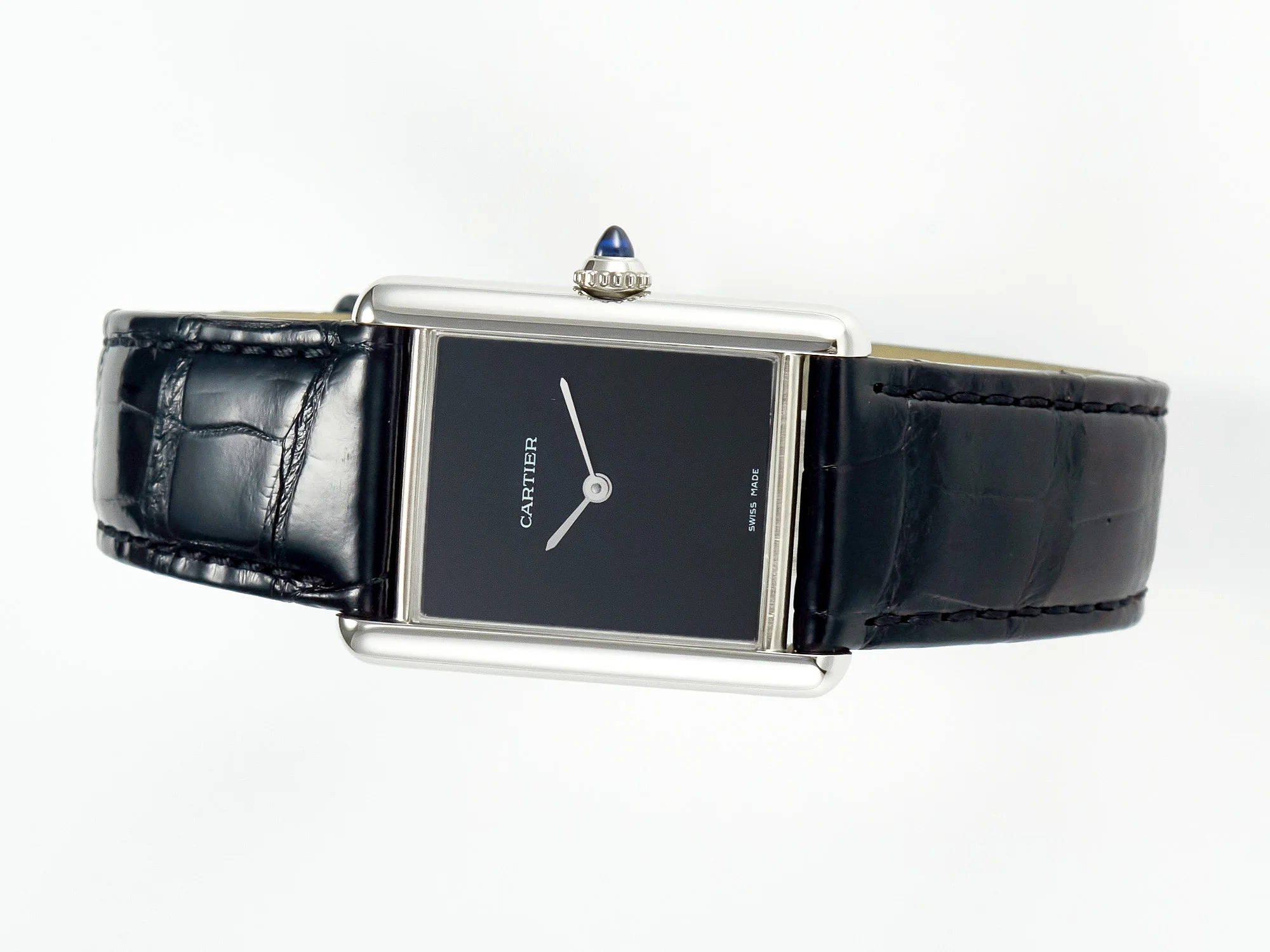 Tank Must Large SS 33.7mm DRF 1:1 Best Edition Black Dial on Black Leather Strap Swiss Quartz