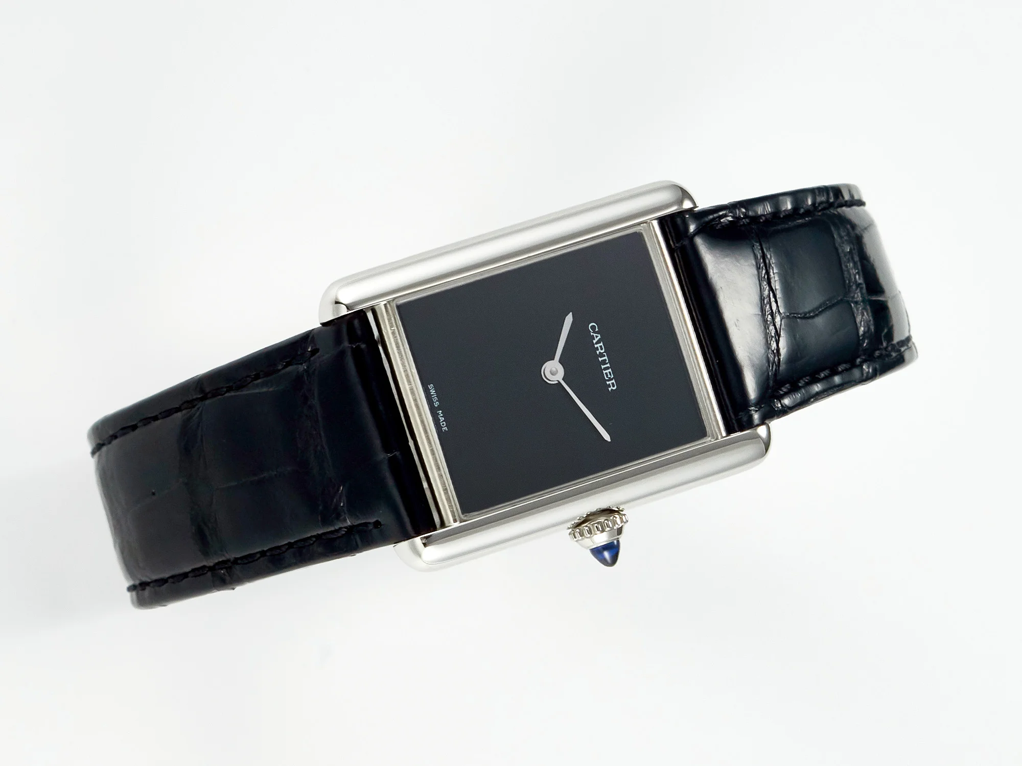 Tank Must Large SS 33.7mm DRF 1:1 Best Edition Black Dial on Black Leather Strap Swiss Quartz