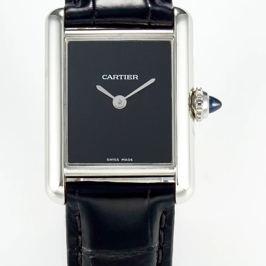 Tank Must Small SS 29mm DRF 1:1 Best Edition Black Dial on Black Leather Strap Swiss Quartz